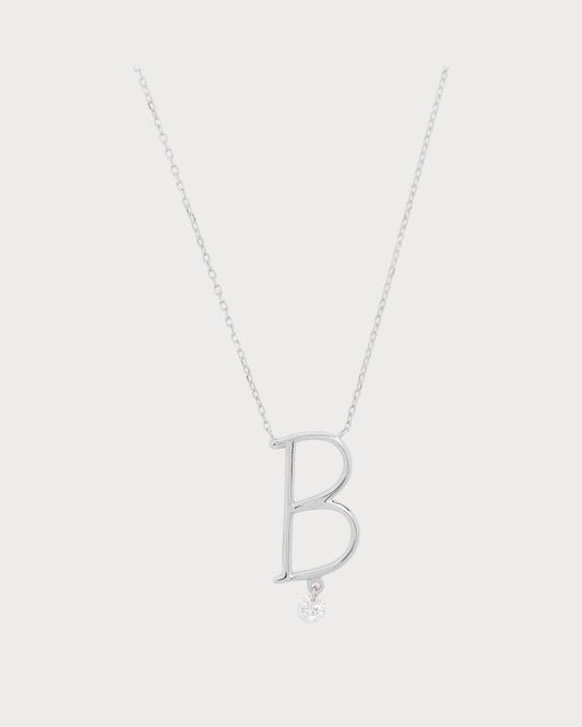 PERSEE White Gold and Diamond Alphabet B Necklace(White Gold)